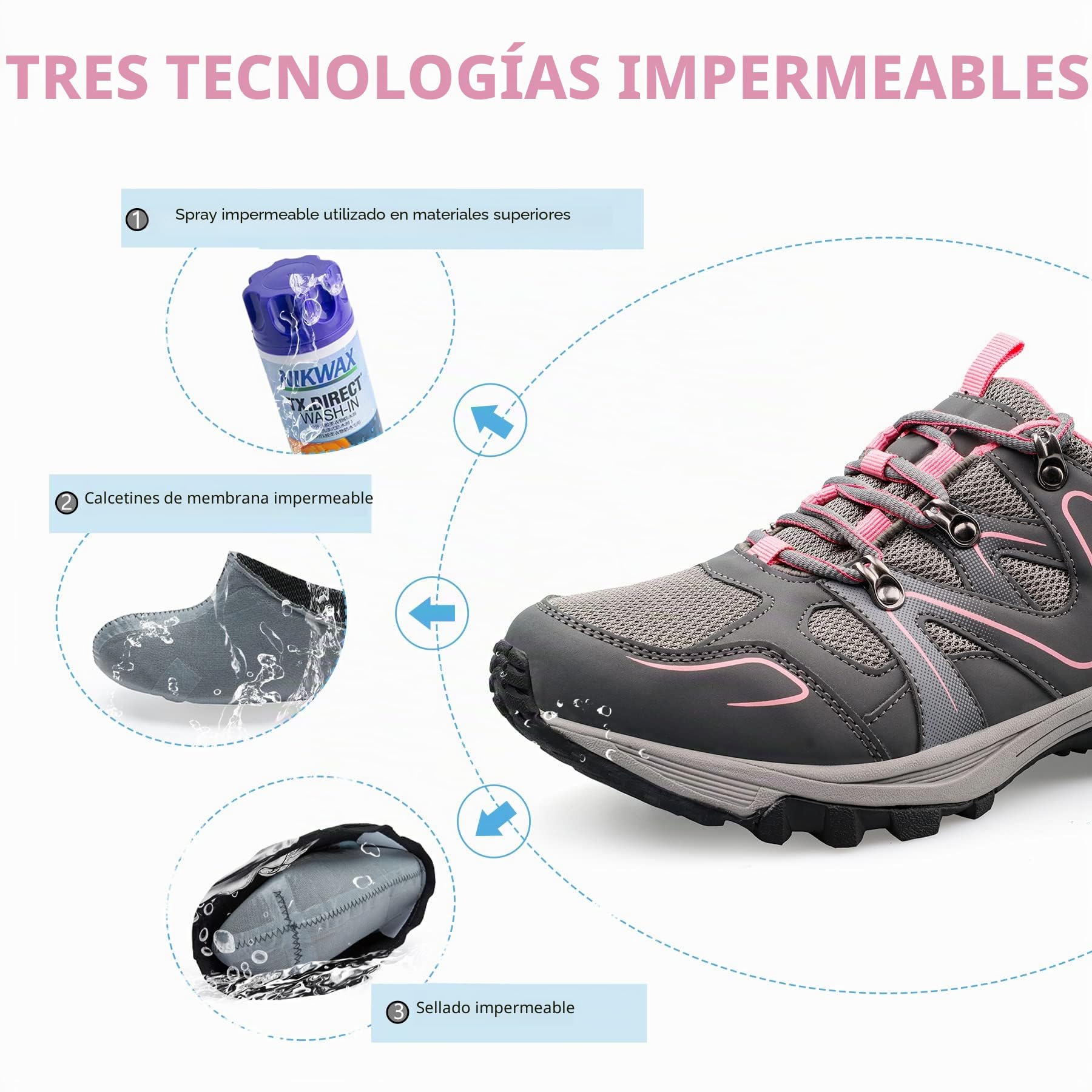 riemot Zapatillas Mujer Impermeables para Senderismo y Montaña,Calzado de Trekking Antideslizante,Zapatos Deportivos Mujer Ligero y Transpirable,Puntera Reforzada Zapatillas de Montaña