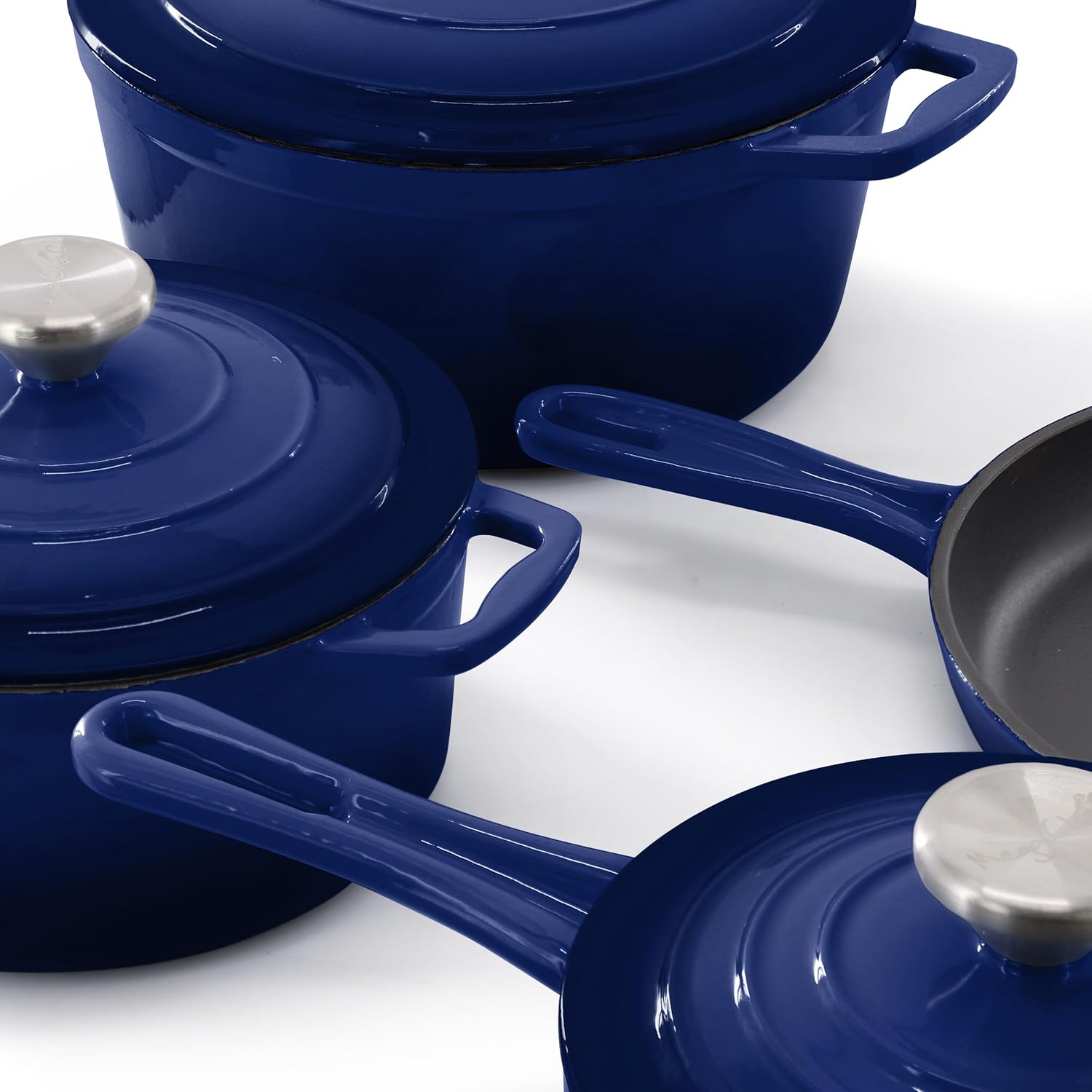 MegaChef 7 Piece Enameled Cast Iron Cookware Set in Blue