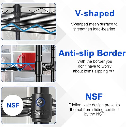 Miniatura 5 de Estantes de almacenamiento con marco de metal, estantería de alambre de 5 niveles, estante de almacenamiento certificado NSF, estante de