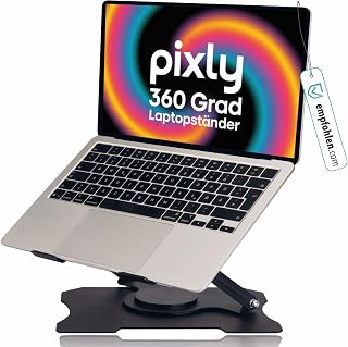 pixly Laptop Stand 360 Degree Rotatable Height-Adjustable - Ergonomic Laptop Stand for 11-17.4 inch Laptops and Tablets - Stable Foldable Laptop Stand for Home Office