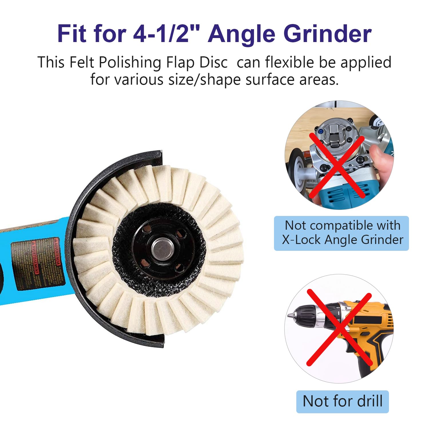 Baisiky 6-Pack Felt Flap Disc Abrasives 5" X 7/8" Arbor, Wool Polishing Buffing Wheel Pad For Angle Grinder