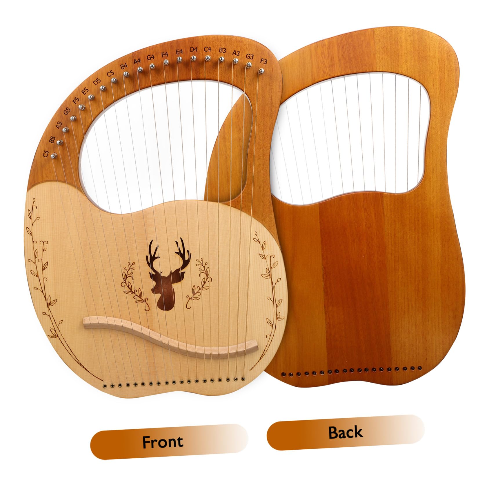 Set di Lira Strumento Musicale Portatile in Legno con 19 Corde, Chiave di Accordatura e Borsa per Principianti, Suono Chiaro e Regolazione Fine