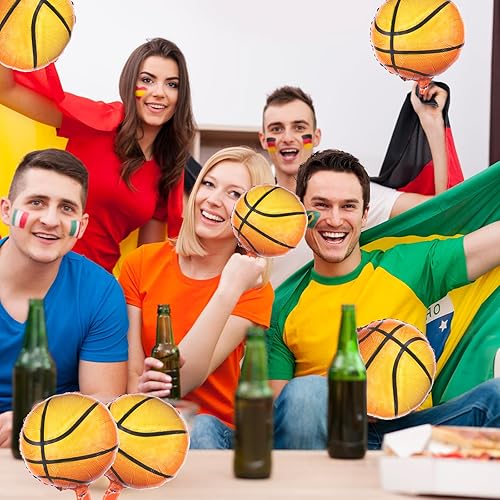 Miniatura 5 de 12 globos de baloncesto grandes de 18 pulgadas, globos redondos de aluminio con forma de baloncesto para deportes temáticos de baloncesto, partidos