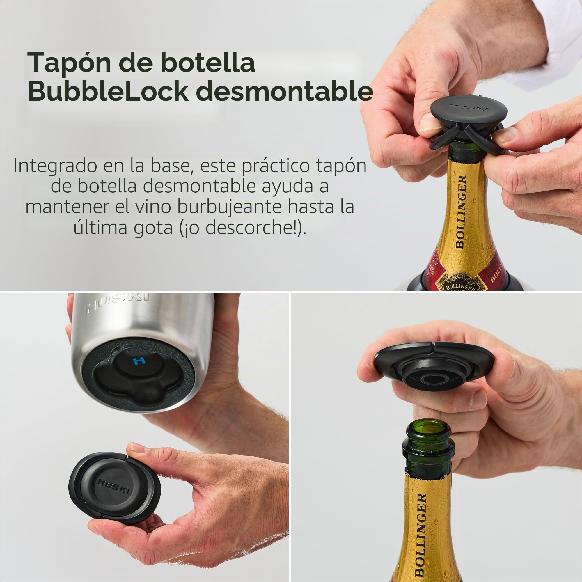 Huski Enfriador de champán | NUEVO | Diseño galardonado sin hielo con tapón de botella desmontable | Mantiene el vino frío hasta 6 horas | Se adapta a la mayoría de botellas de champán, Prosecco y