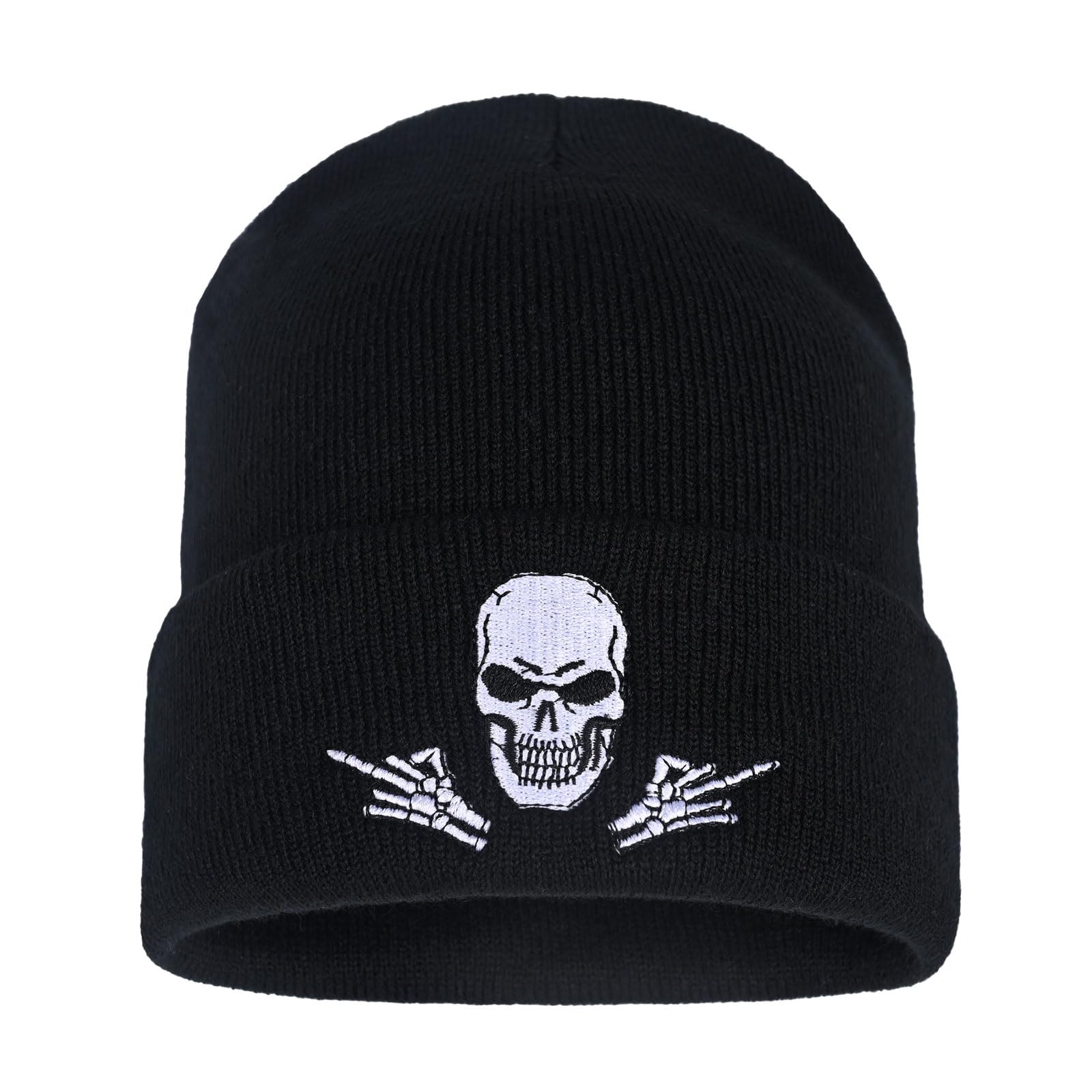 Embroidered Skeleton Beanie Hat Winter Stretch Knit Skull Cap for Men Women