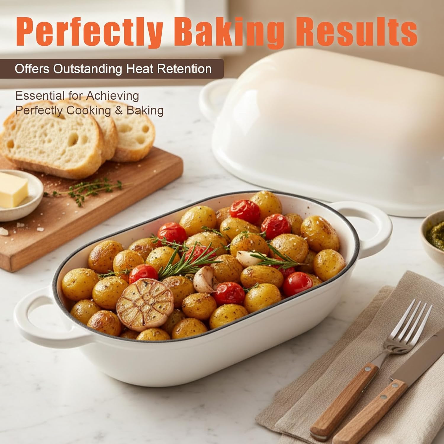 Enameled Cast Iron Oval Dutch Oven for Sourdough Bread Baking, Loaf Cast Iron Dutch Oven for Homemade Bread Baking, 5 QT Sourdough Loaf Pan with Lid (Gradient Caramel)