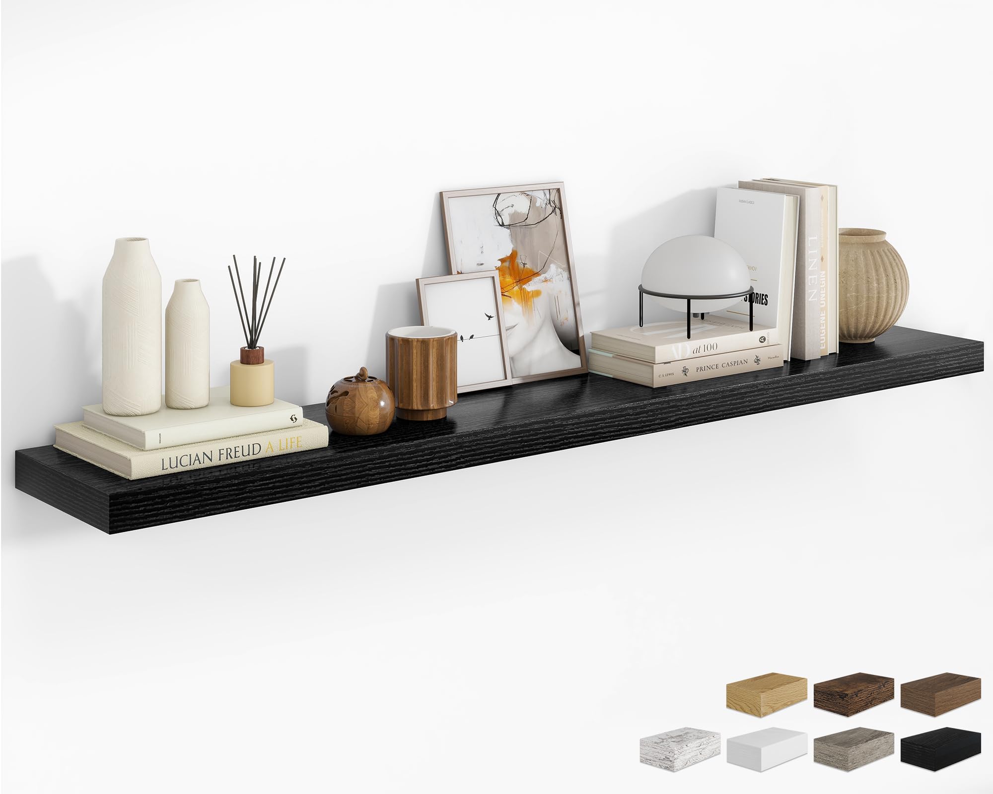RICHFOCUS 72Inch Floating Shelves for Wall 1Pack, Black, 8" Deep