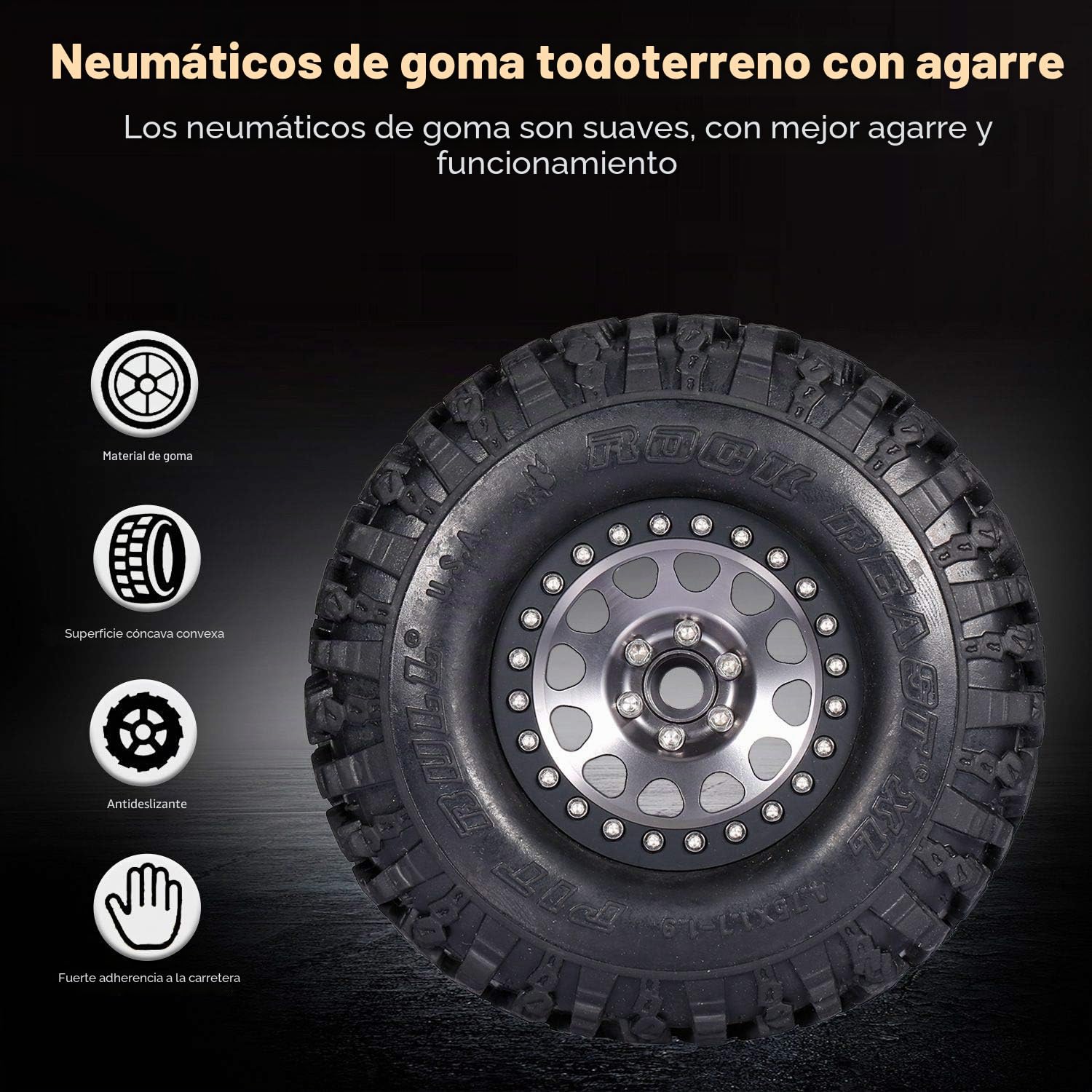 Juego de 4 Llantas de Rueda Beadlock de Metal 2.2 para 1/10 RC Crawler Car TRX4 TRX6 Axial SCX10 RR10 Piezas, Titanio