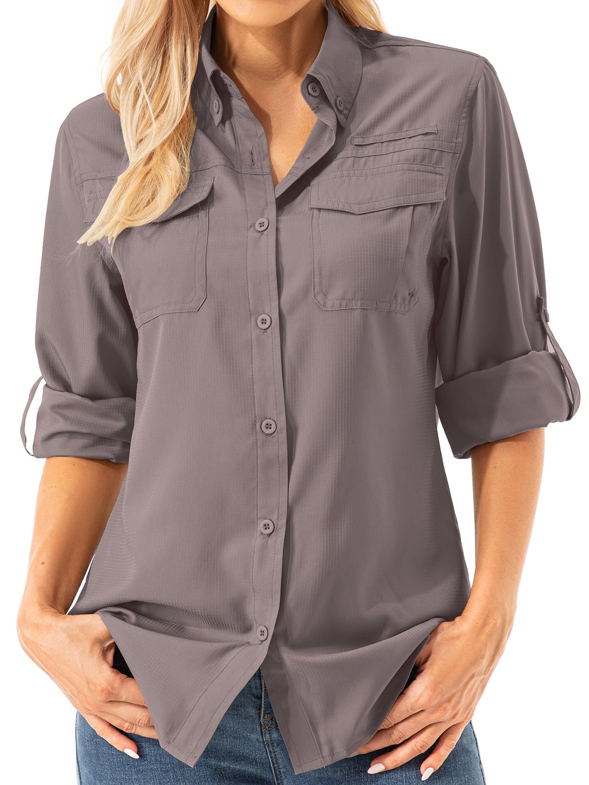 Asfixiado Damen Hemdbluse UV Shirt UPF 50+ Safari Kleidung Wanderbluse Damen Outdoor Cooling Quick Dry Sonnenschutz Langarm Luftiges Hemd