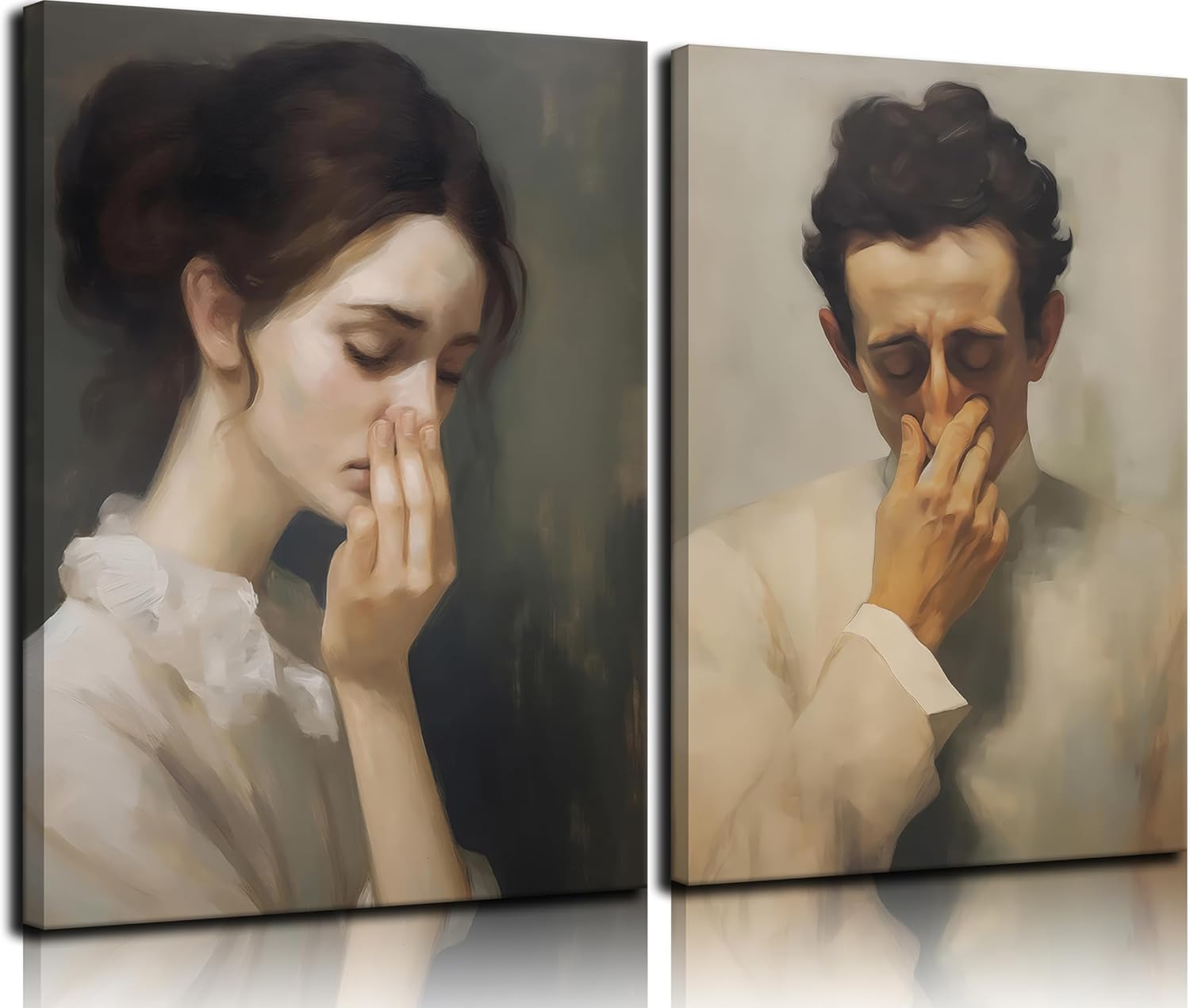 Funny Bathroom Wall Art Black and White Humor Toilet Wall Decor Pictures Amusing Lady Man Covering Nose Canvas Prints Vintage Mid Century Classical Oil Painting Poster Funny Canvas Gift 12x16in
