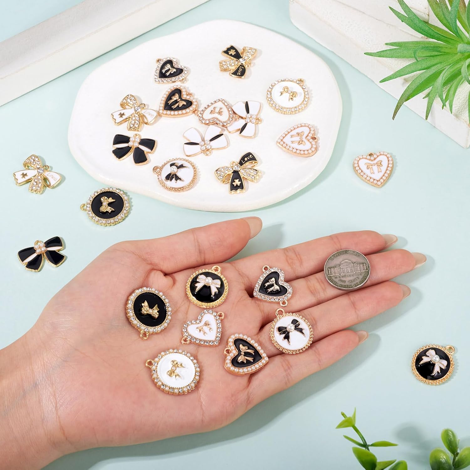 KISSITTY 24Pcs Alloy Enamel Bowknot Charm Pendants Colorful Rhinestone Bow Tie Dangle Charms Bulk Assorted Mixed Shape Kawaii Metal Charms for Bracelets Necklaces DIY Jewelry Making Craft Supplies - Image 5