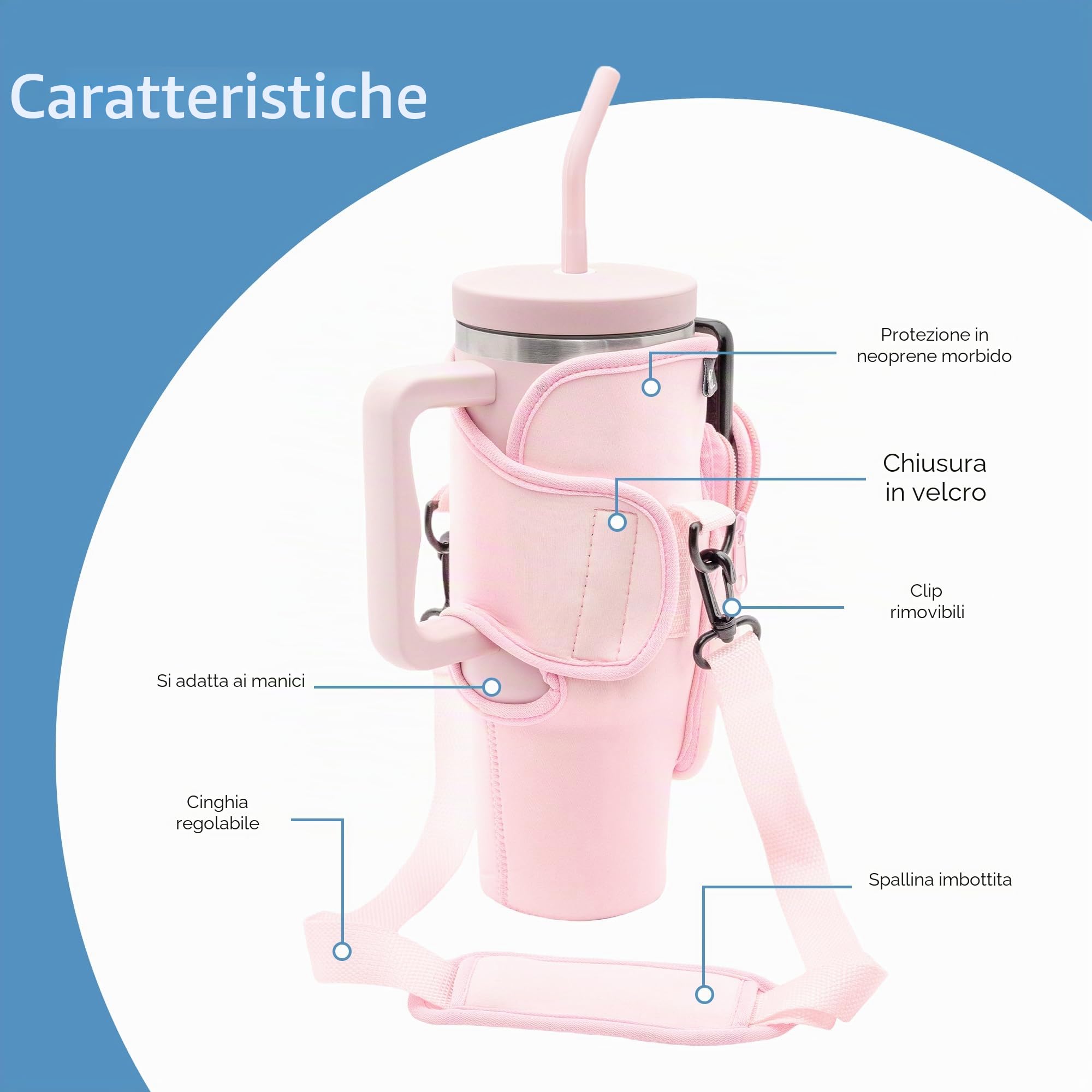 BOZ Porta Borraccia Tracolla con Tasca per Cellulare - Porta Borraccia Termico in Neoprene da 1,2 L - Portabibite Termico con Tracolla Regolabile (Rosa)