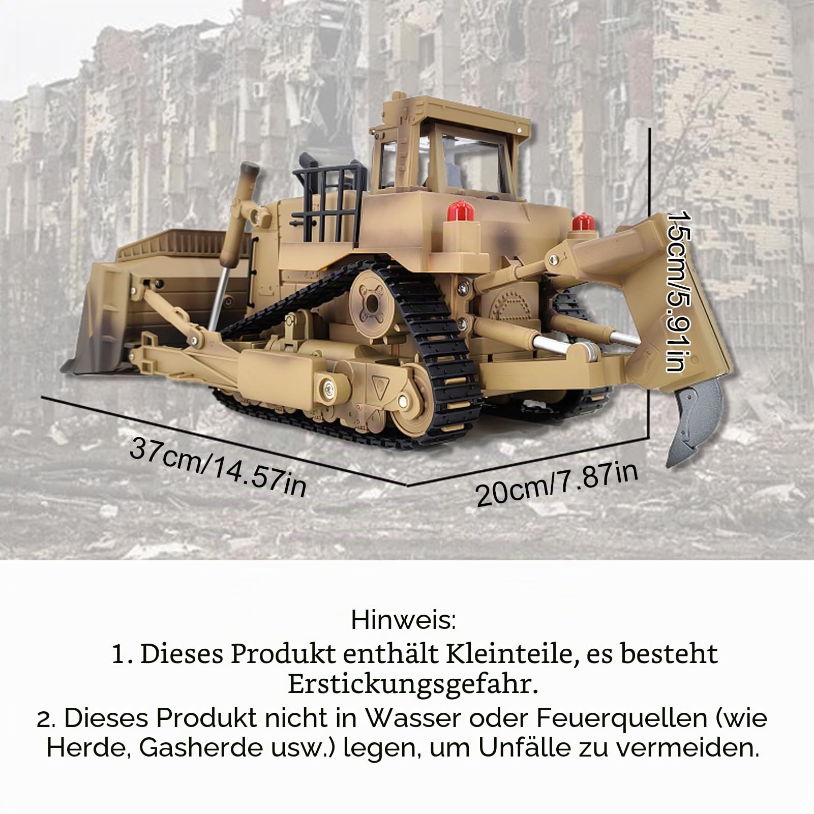 Dilwe 1/16 RC Dozer, Ferngesteuerter 2,4-GHz-Bulldozer mit Anhebbarem Schild und Aufreißer, für Baumodell und Ausstellung