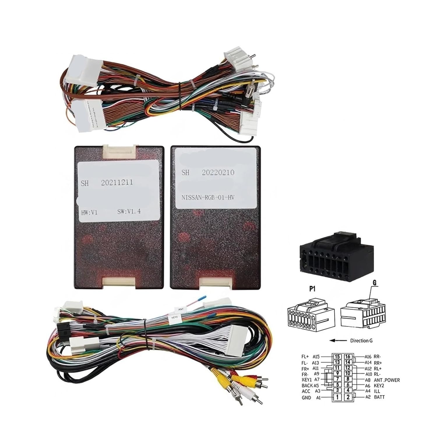 Car 16pin Wiring Harness Adapter Box Decoder Android Radio Power Cable Compatible with Infiniti M35 M45 Nissan Fuga GT450 Y50(RGB Decoder)