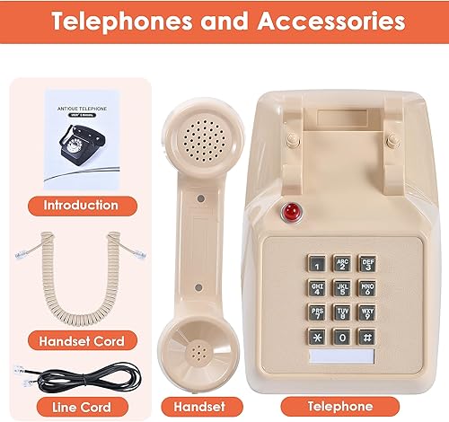 Miniatura 5 de Teléfono retro, teléfono antiguo con cable, teléfono retro con línea fija, botón clásico vintage, teléfono de la vieja escuela con función de