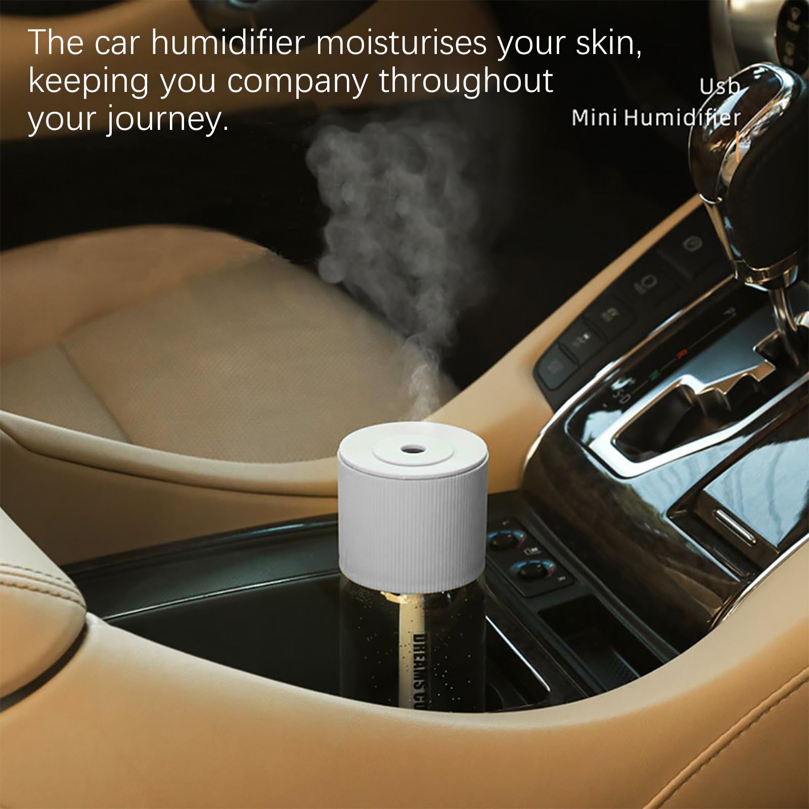 Mini umidificatore portatile USB per auto, ad ultrasuoni, funzionamento a bassa rumorosità, capacità circa 300 ml, adatto per viaggi/pendolarismo/ufficio/desktop (bianco)