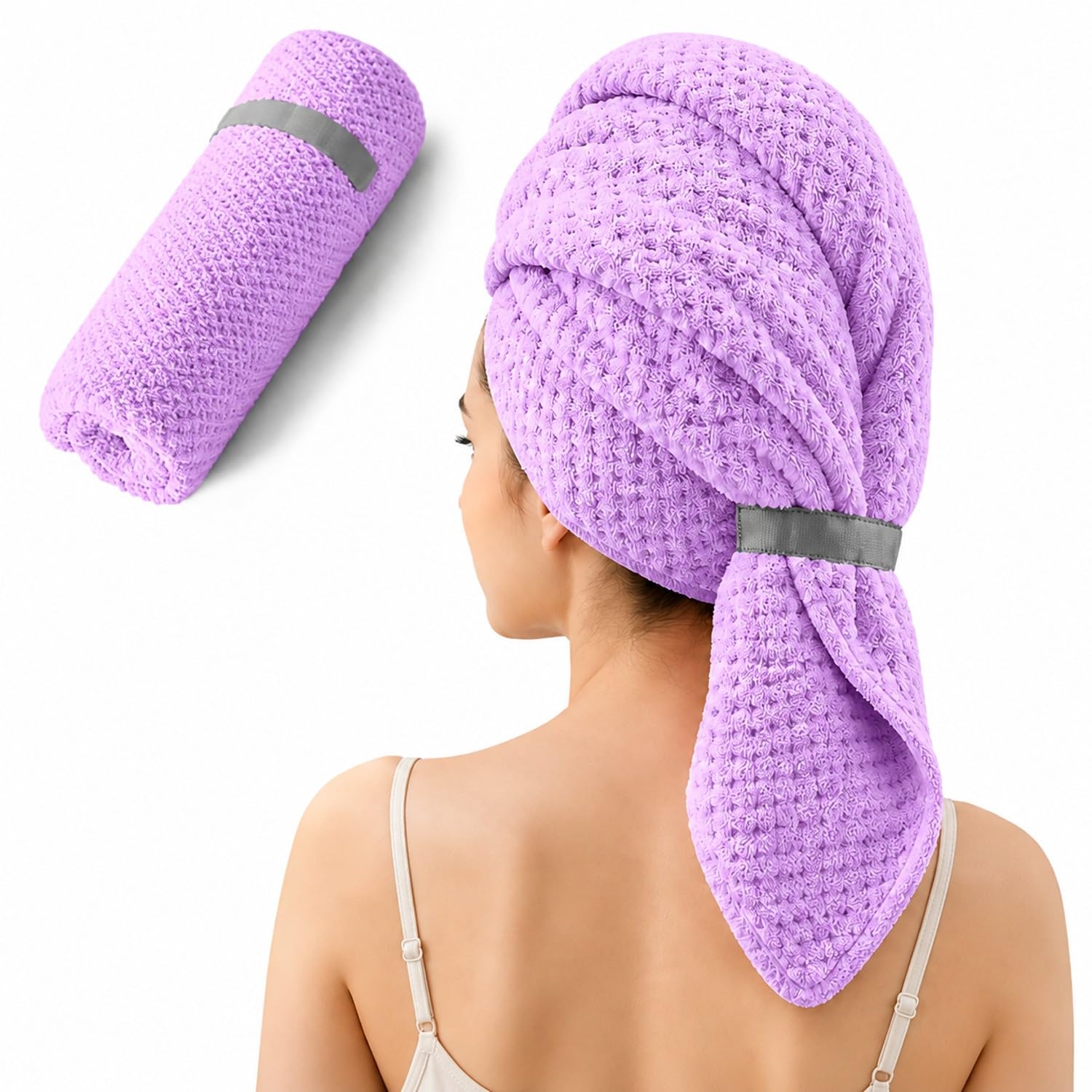 Large Microfiber Hair Wrap Towel for Women, Quick-Dry &amp; Absorbent (Purple)