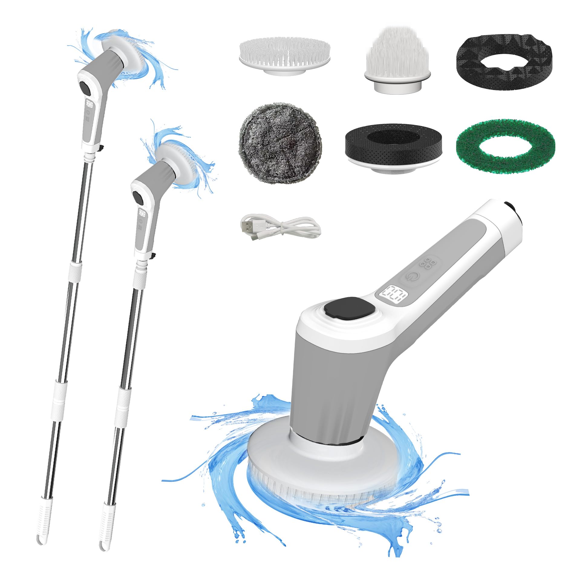 Sojunyou Cordless Electric Spin Scrubber - IP68 Waterproof, 6 Brush Heads, Adjustable Handle For Bathroom, Kitchen, Car - View #10