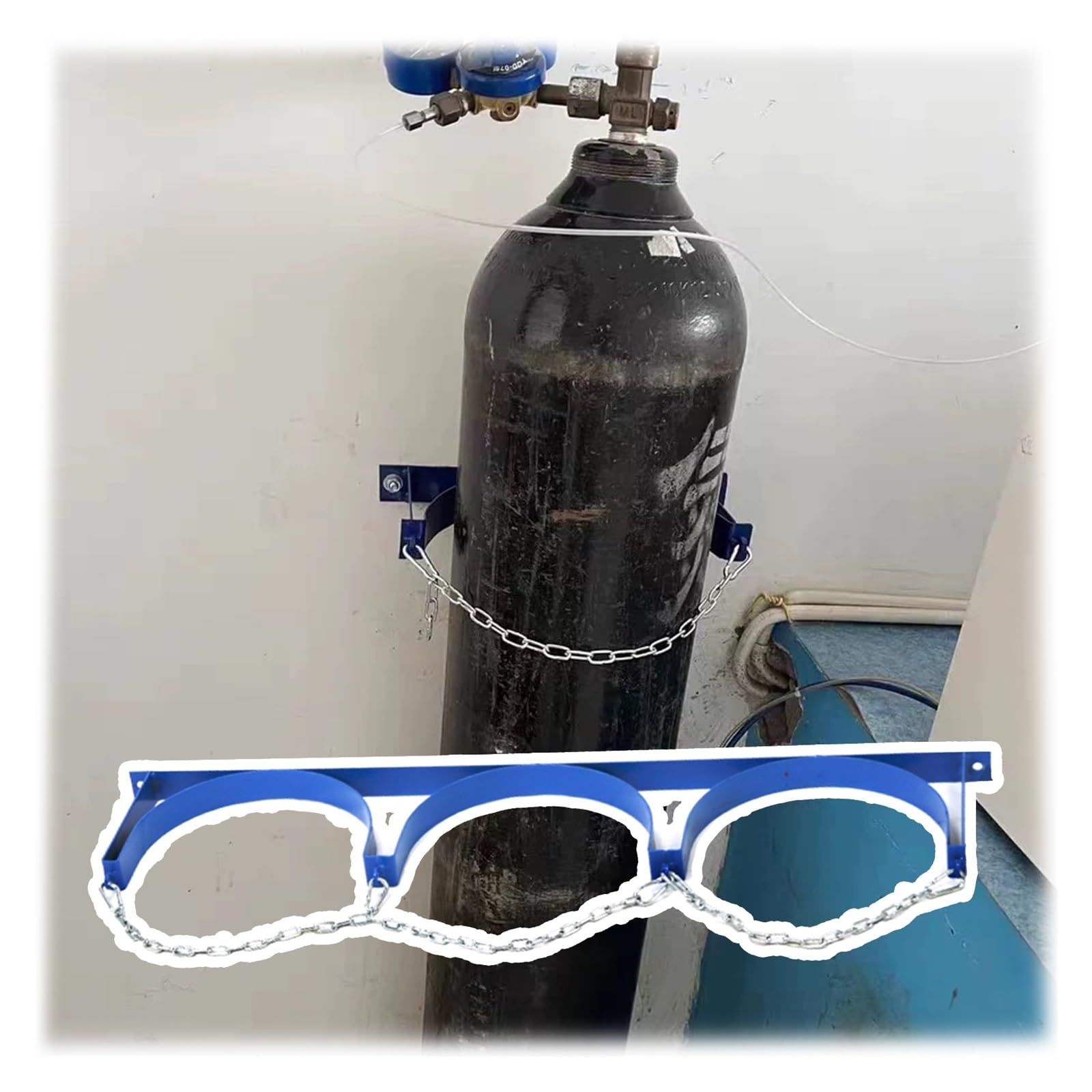 Genérico Soporte de Pared Resistente para bombonas de propano y Gas: Estante de Almacenamiento Seguro con Cadena de Seguridad, con Capacidad para 3 bombonas (94,7 cm). Ideal para fábricas, talleres y