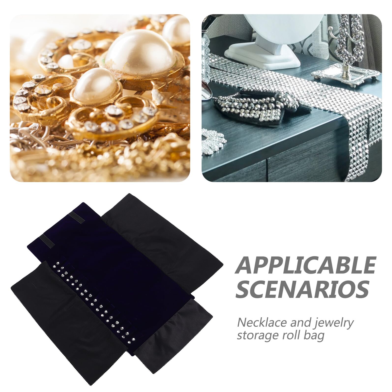 Estuche Enrollable para Joyas de Viaje Azul Oscuro, Organizador Portátil de Terciopelo Compartimentos para Collares y Pendientes, Compacto y Protector para Uso en Viajes