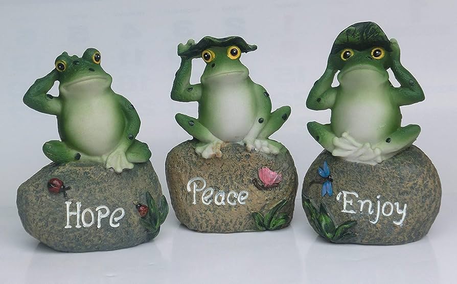Amazon.co.jp: かわいい カエルの置物 石の上 にも かえる 飾り 置物