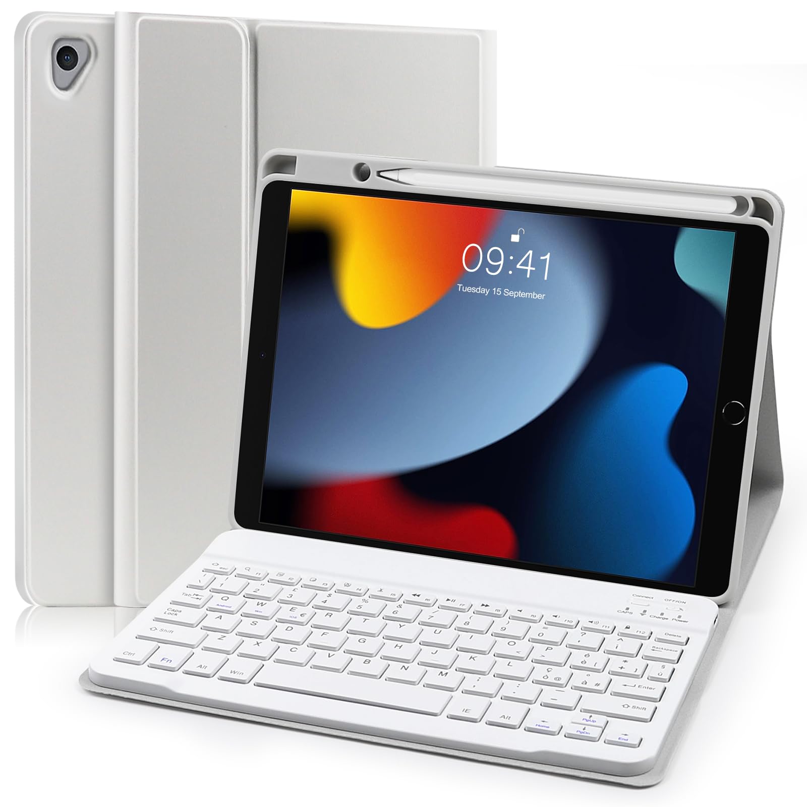 Yeegnar Hülle mit Tastatur für iPad 9. Generation, Hülle mit Tastatur kompatibel mit iPad 9./ 8./ 7. Generation, Grau (iPencil Nicht im Lieferumfang enthalten)