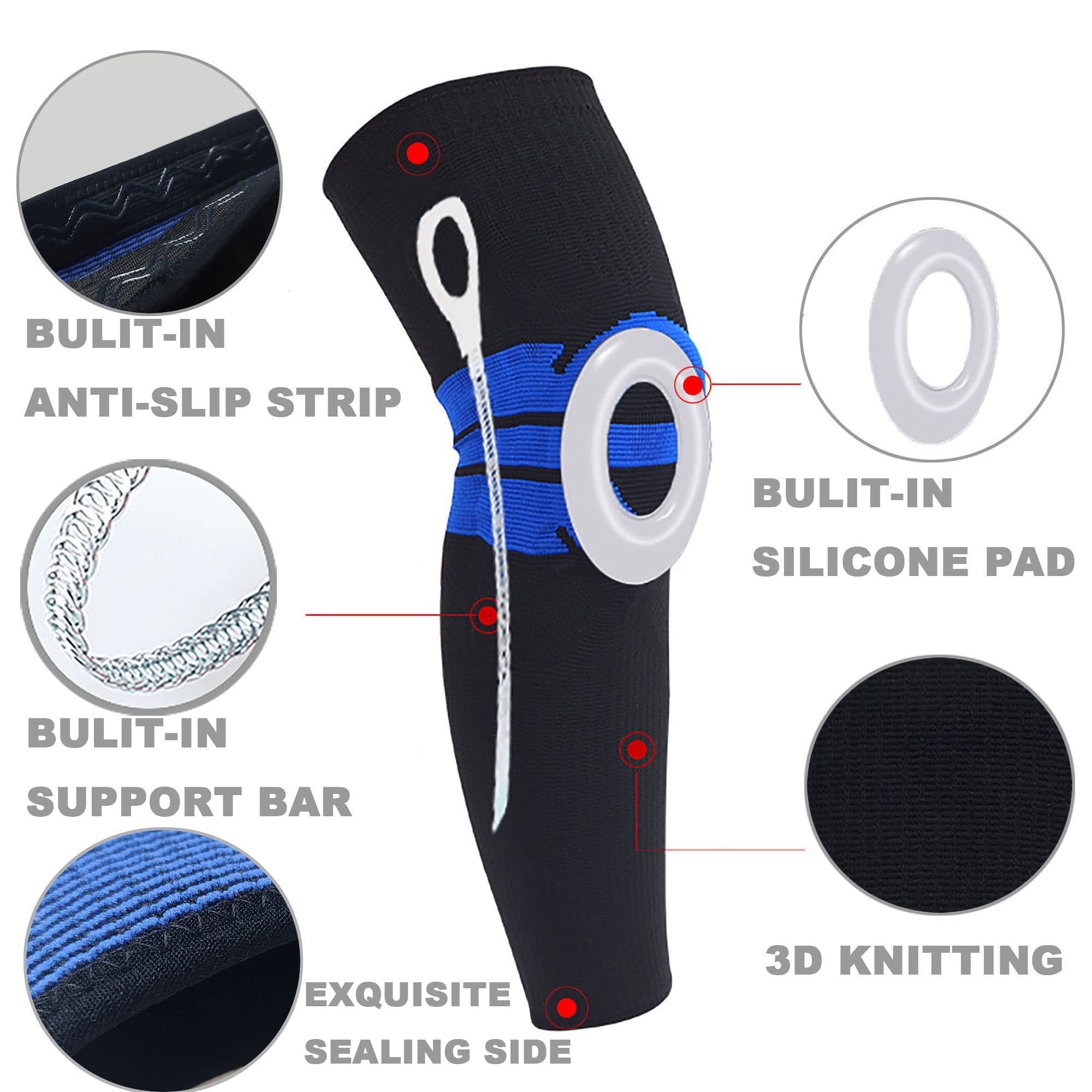 Professionale Ginocchiera Manicotti di Compressione (1 pz) Pieno Gamba Maniche Per Gli Uomini Donne Patella Gel Pads & Side Stabilizers 1007BM