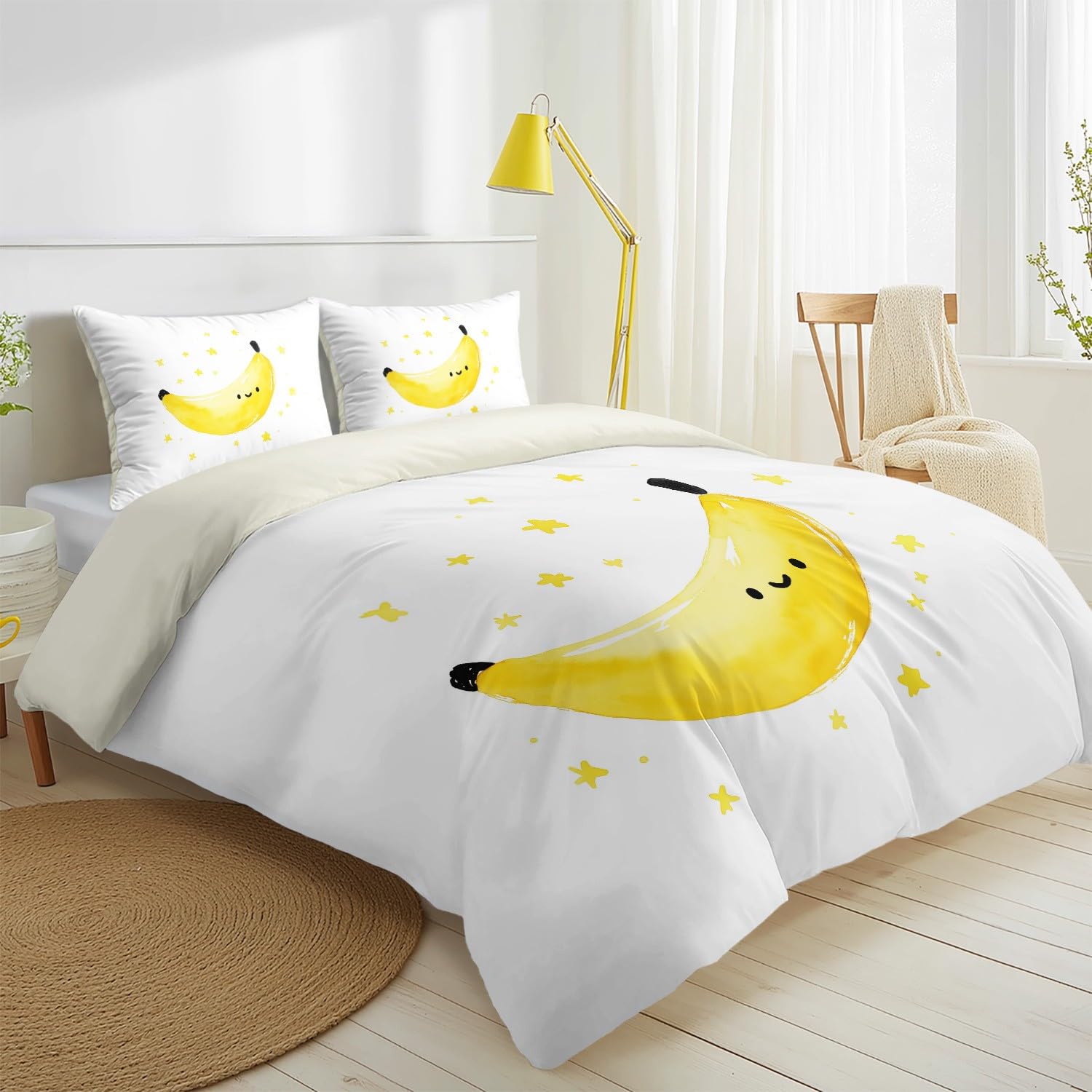 Banana Libro per bambini Copripiumino Cartoon Illustrazione Divertente Carino Copripiuminos, Acquerello Disegno a mano Educativo Facile da pulire, 150x200 Copripiumino Bianco für Ragazze & Ragazzi