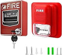QWORK 2-Pack Wired Fire Alarm Station: 105dB Strobe Siren Horn, Dual Action Manual Call Point Panic Button, 9-28VDC with 2 Keys