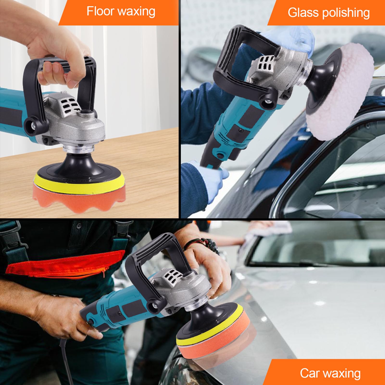 Lucidatrice per auto, 1600 W, 6 velocità variabile, 220 V, 500 – 3300 giri/min, cavo da 1,8 m, 2 maniglie, 125/178 mm, set di lucidatura professionale per mobili auto, barca