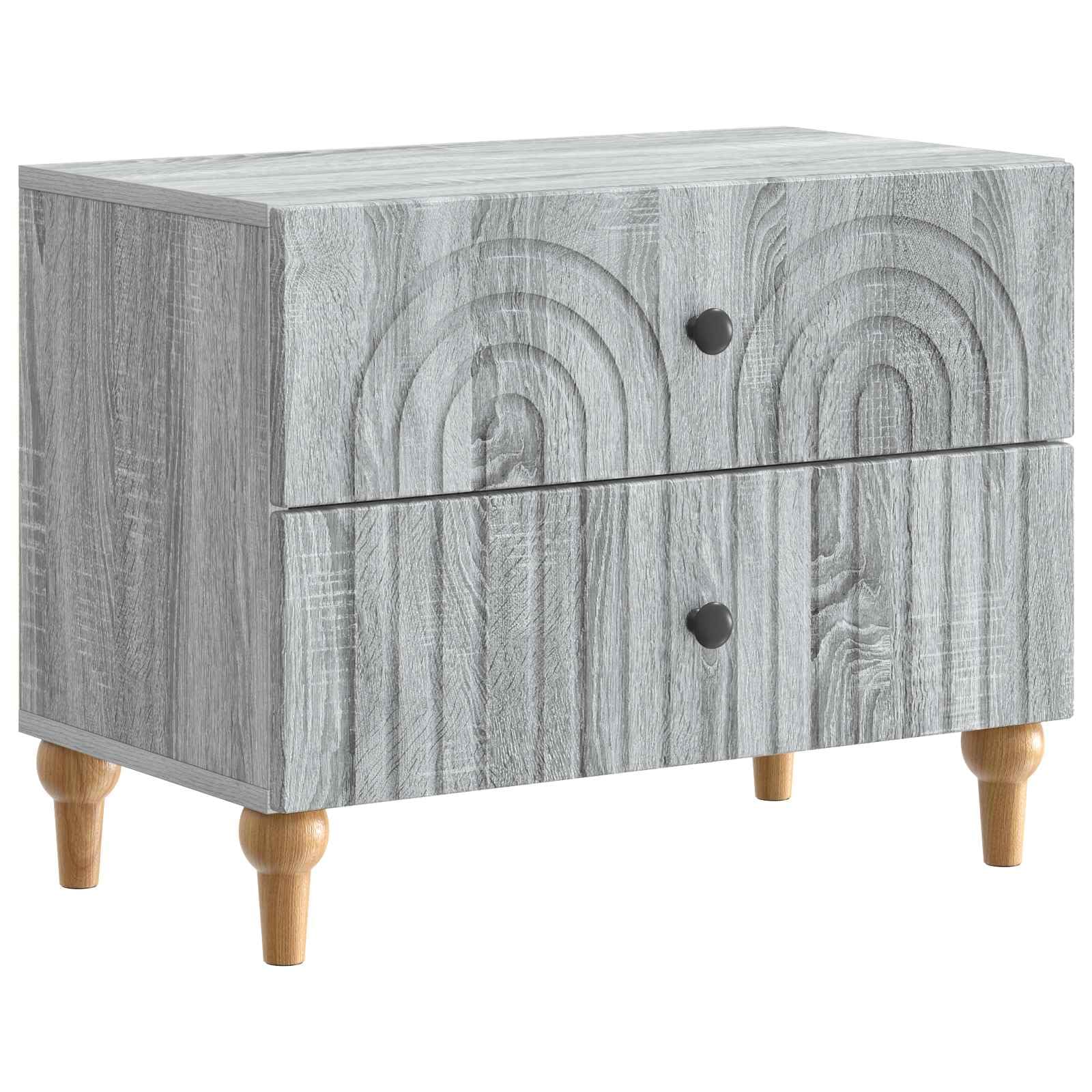 Table de Chevet Finition Gris Sonoma anti-désordre, Commode Basse 2 Tiroirs Chambre