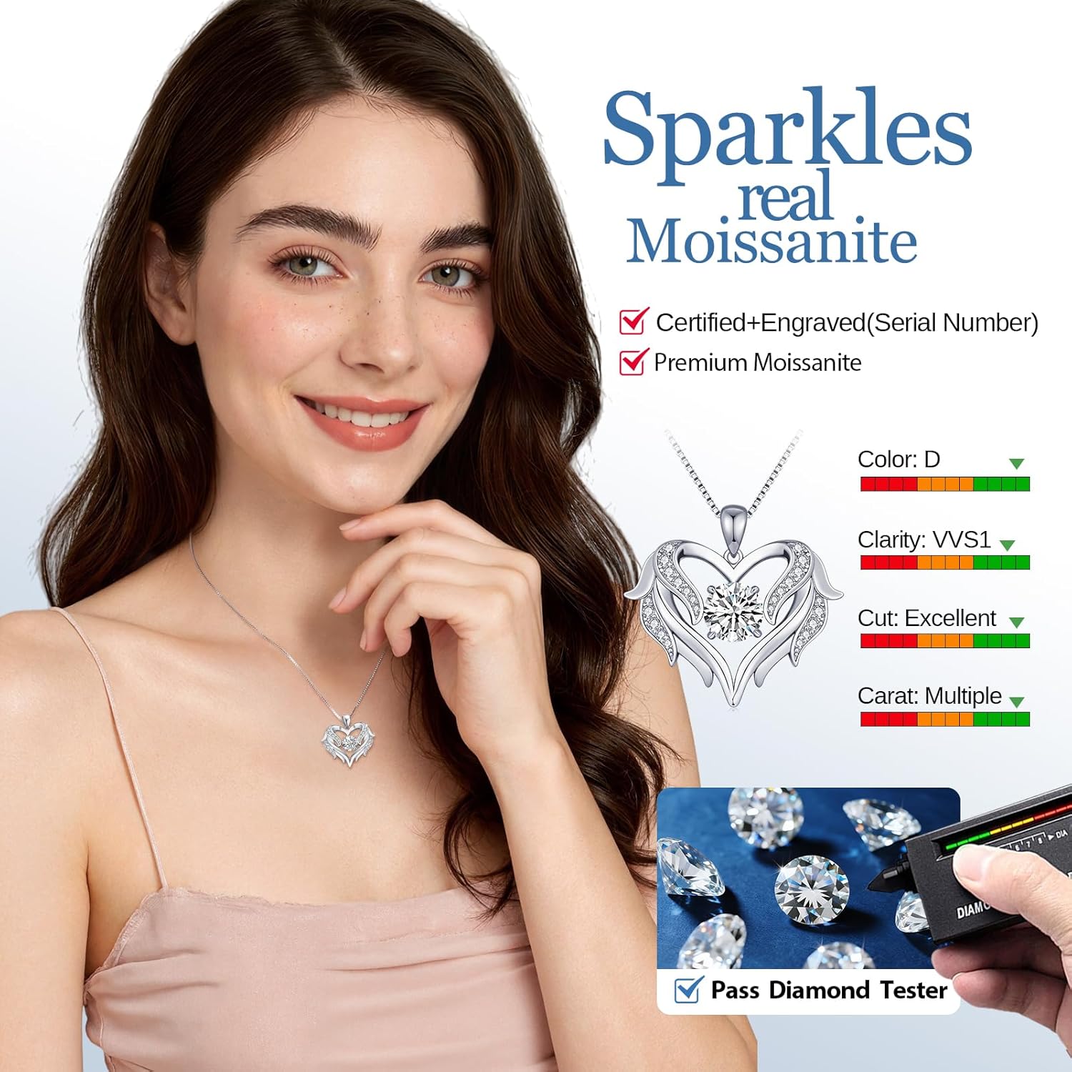 1-3 Carat Moissanite Heart Necklace for Women, 925 Sterling Silver Moissanite Pendant Necklace, Anniversary Present for Her, Birthday Gift for Wife, Diamond Jewelry Present for Girlfriend, Mom, Daughter - Image 4