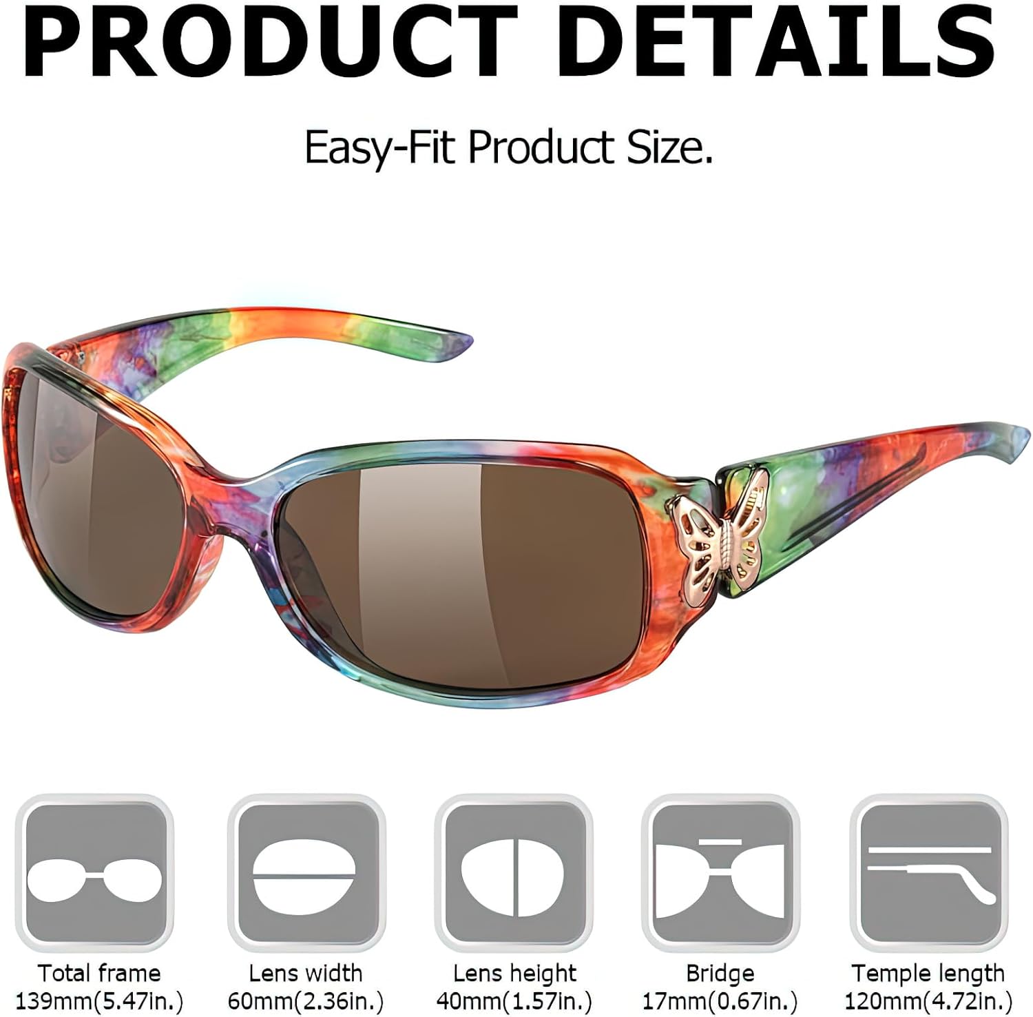 TJUTR Polarized Sunglasses for Women with Wrap Around Butterfly Design, Trendy Jackie-O Style for UV400 Protection - Image 5