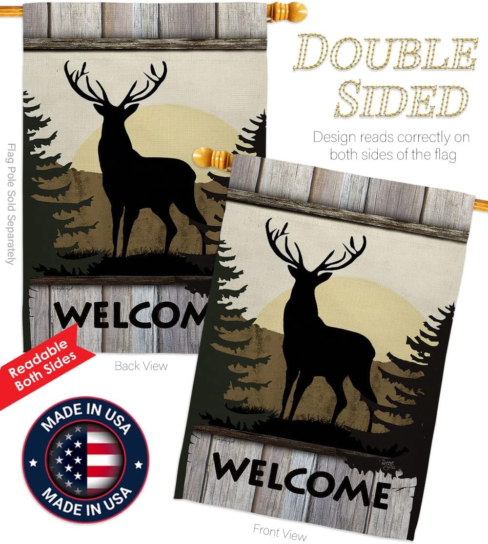 Breeze Decor Welcome Deer Nature Wildlife Decorative Vertical Garden Flag, 28" X 40", Multi-Color