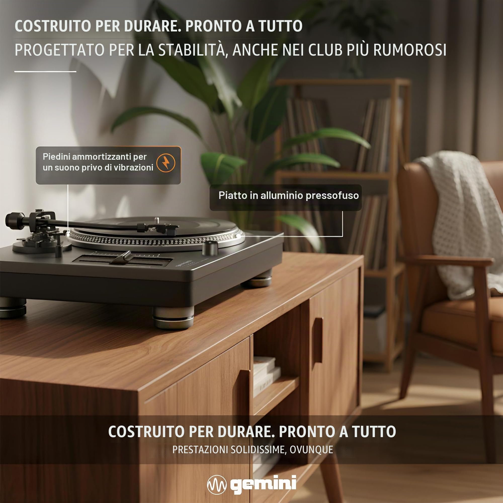 Gemini Direct Drive DJ Giradischi per dischi in vinile - Giradischi USB con preamplificatore integrato, motore ad alta coppia, controllo del passo, braccio a forma di S, 33/45/78 giri/min (TT-5000)