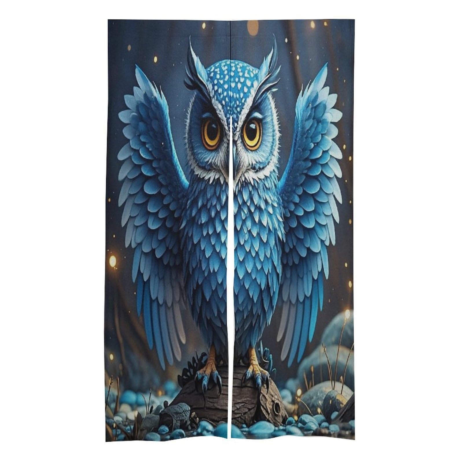 FekiLoot Blue Owl Door Curtain Splice Japanese Style Theme Blackout Doors Cover Hemp Door Tapestry Temperature Protection Barrier Doors Screen for Various Rooms 17W X 57L Inch