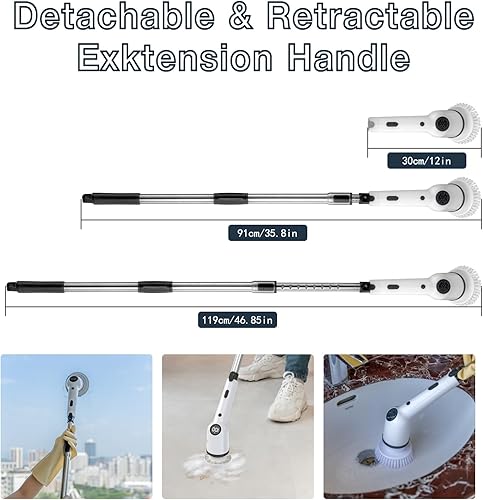 Miniatura 2 de Cepillo giratorio eléctrico, cepillo de limpieza inalámbrico, cepillo de limpieza de ducha con 9 cabezales de cepillo reemplazables, 3 velocidades