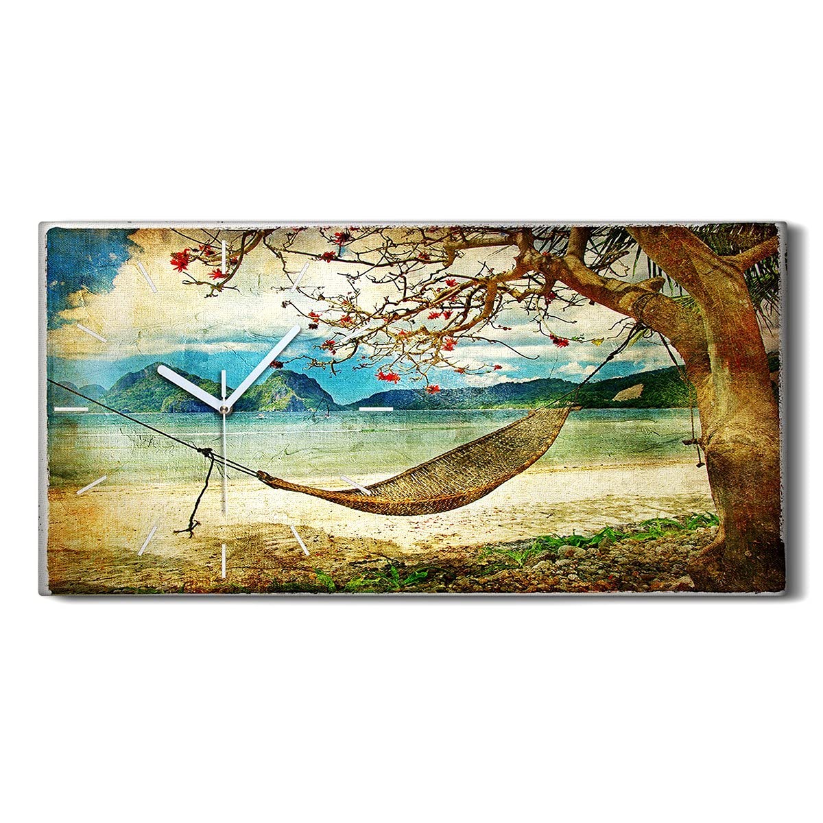 Horloge sur Toile Salon et Chambre Décoration Murale Mer Tropicale 60x30cm