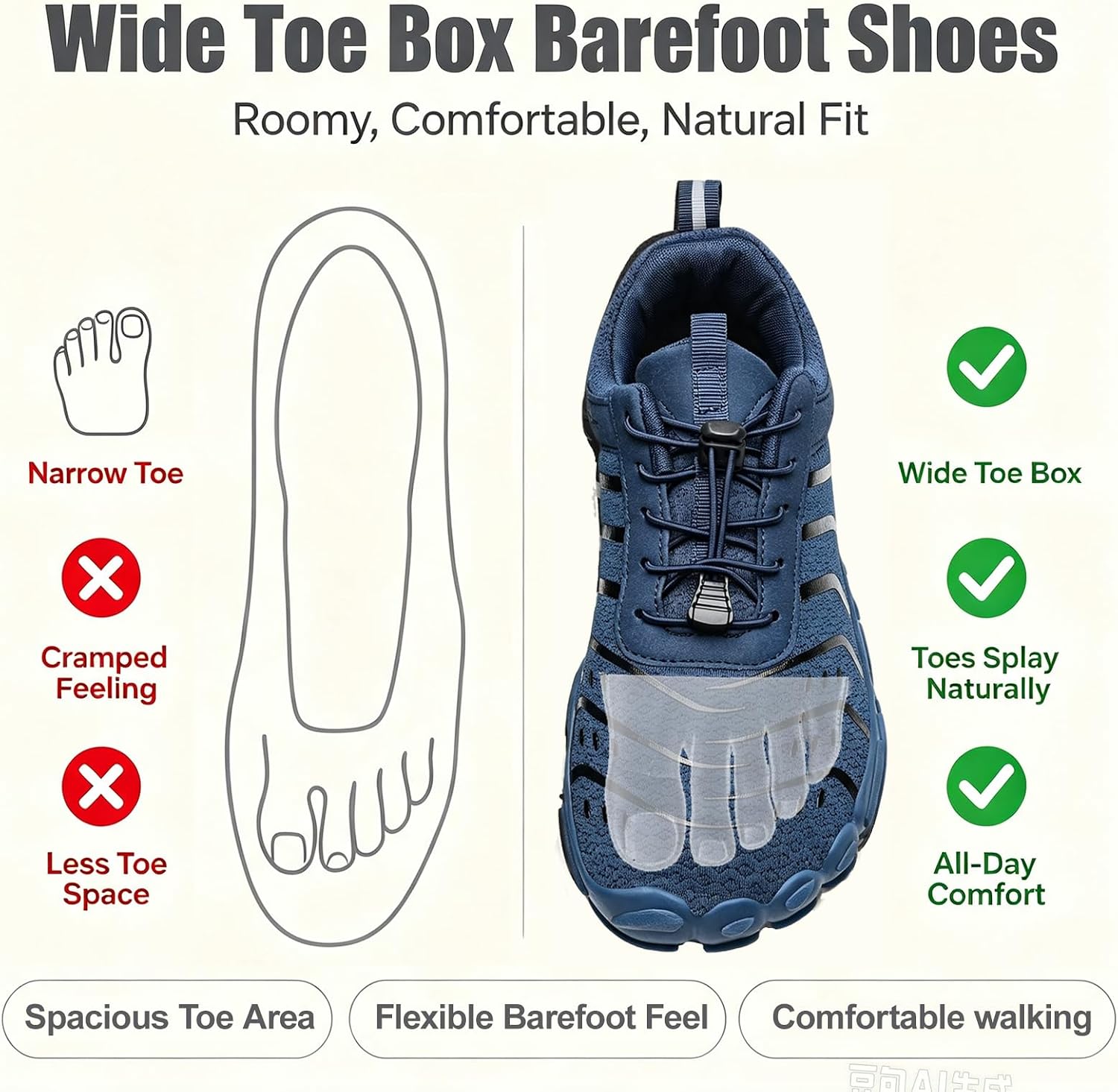 Hike Barefoot Shoes for Women Men Breathable & Non-Slip Athletic Footwear Wide Toe Water Shoes,Designed for Walking,Running&Swimming thumbnail