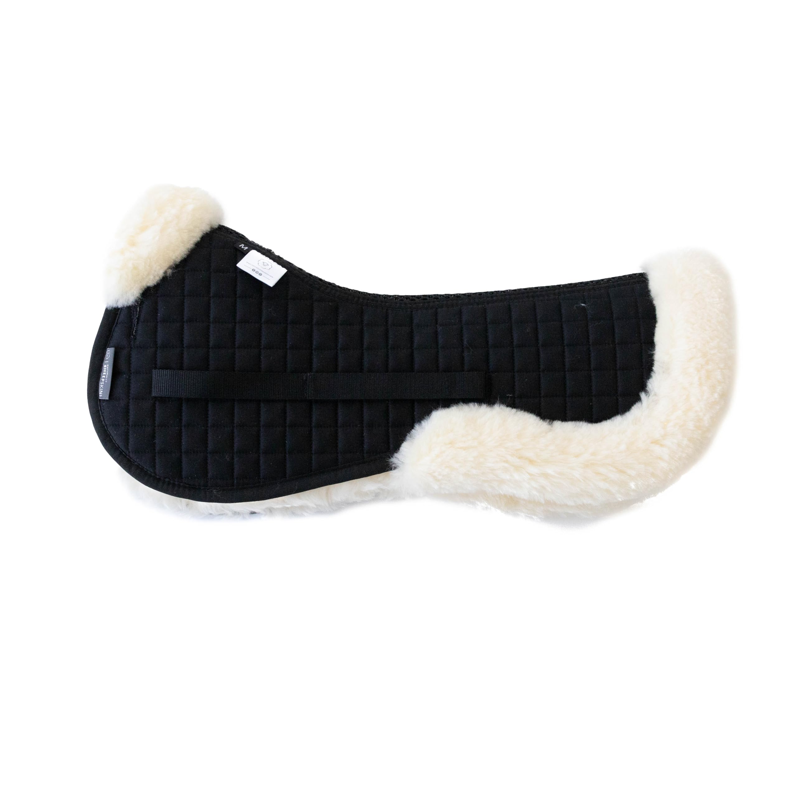 Naturally Equestrians Saddle Pad Lambskin Half Pad Sheepskin Saddle Pad Clear Spine Fully Lined Merino Wool Dressage Jumping Half Pads for Horses High Withers Spine Free (Natural & Black, Medium)