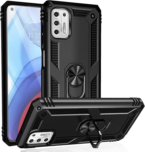 Funda para Motorola Moto G Stylus 5G 2021, funda protectora de silicona TPU con soporte de anillo magnético giratorio, absorción de golpes militar