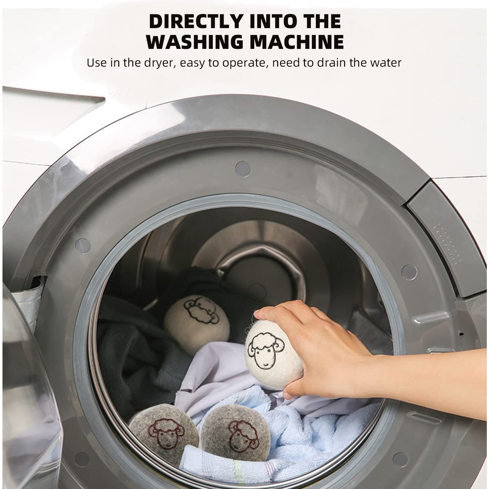 Lot de 6 boules de laine pour sèche-linge - Hypoallergéniques, réutilisables, antistatiques, adoucissant naturel, réduit le temps de séchage et les plis, boules de laine pour sèche-linge