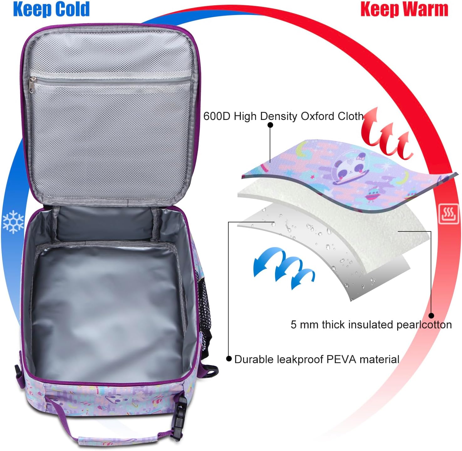 Kids Insulated Lunch Box Bag, Thermal Picnic Cool Bags with Adjustable Strap for Adults Children Women Men Boys Girls School Work (Black) - Image 4