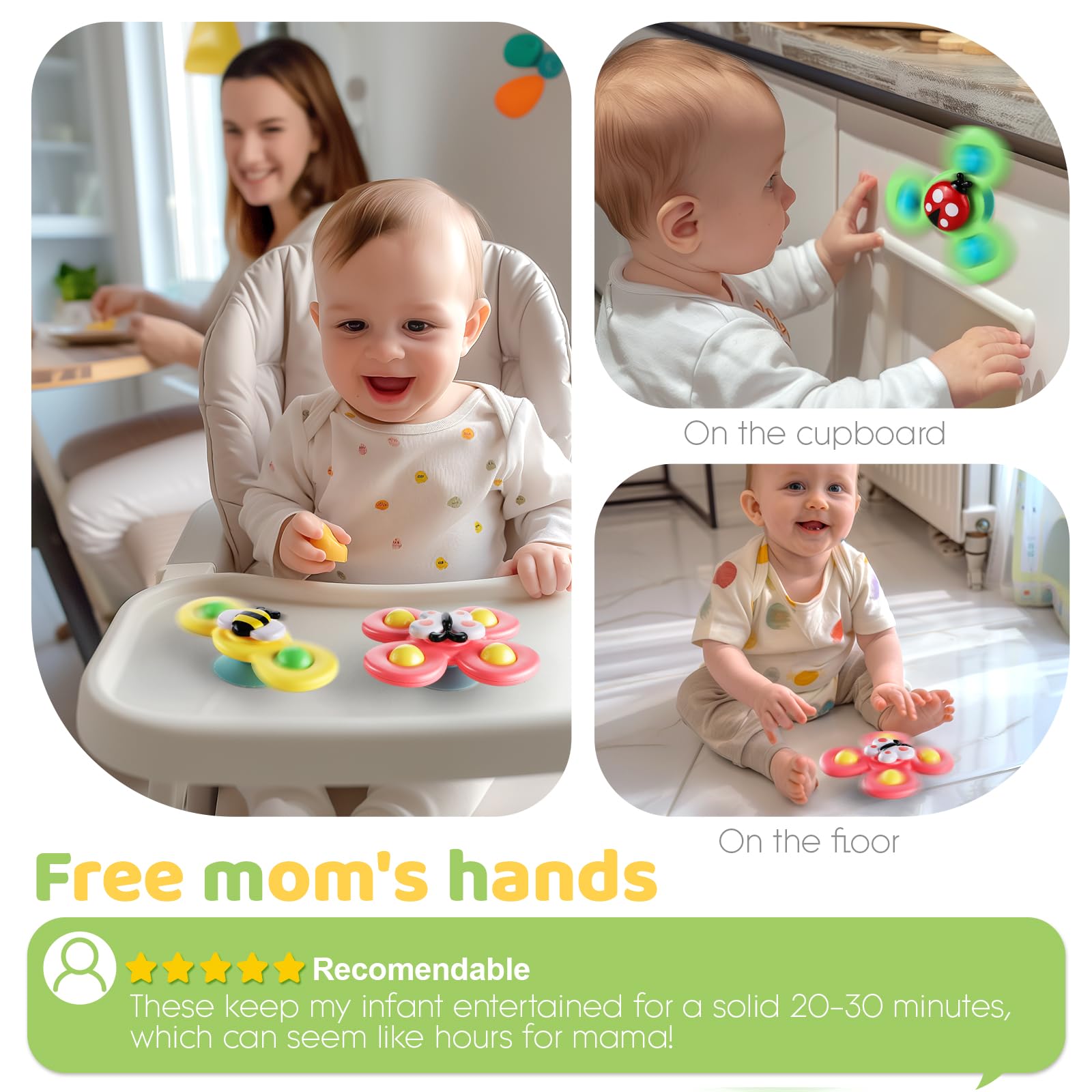 ALASOU Suction Cup Spinner Toys & Animal Cars - 7 Piece Toddler Toy Set For Bath & Travel