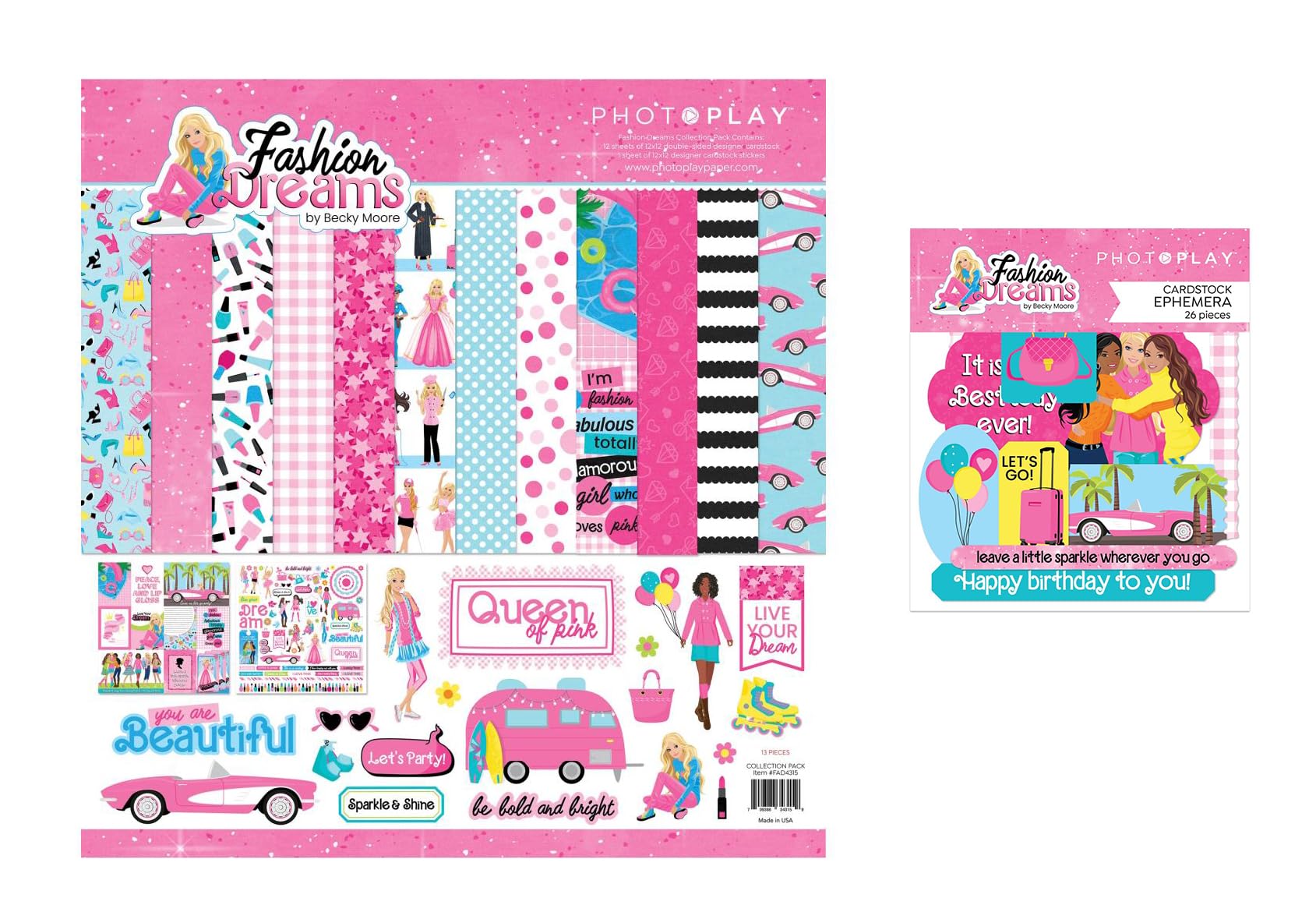 Photoplay Fashion Dreams Collection Bundle - 12 x 12 Collection Kit + Ephemera Cardstock Die-Cuts