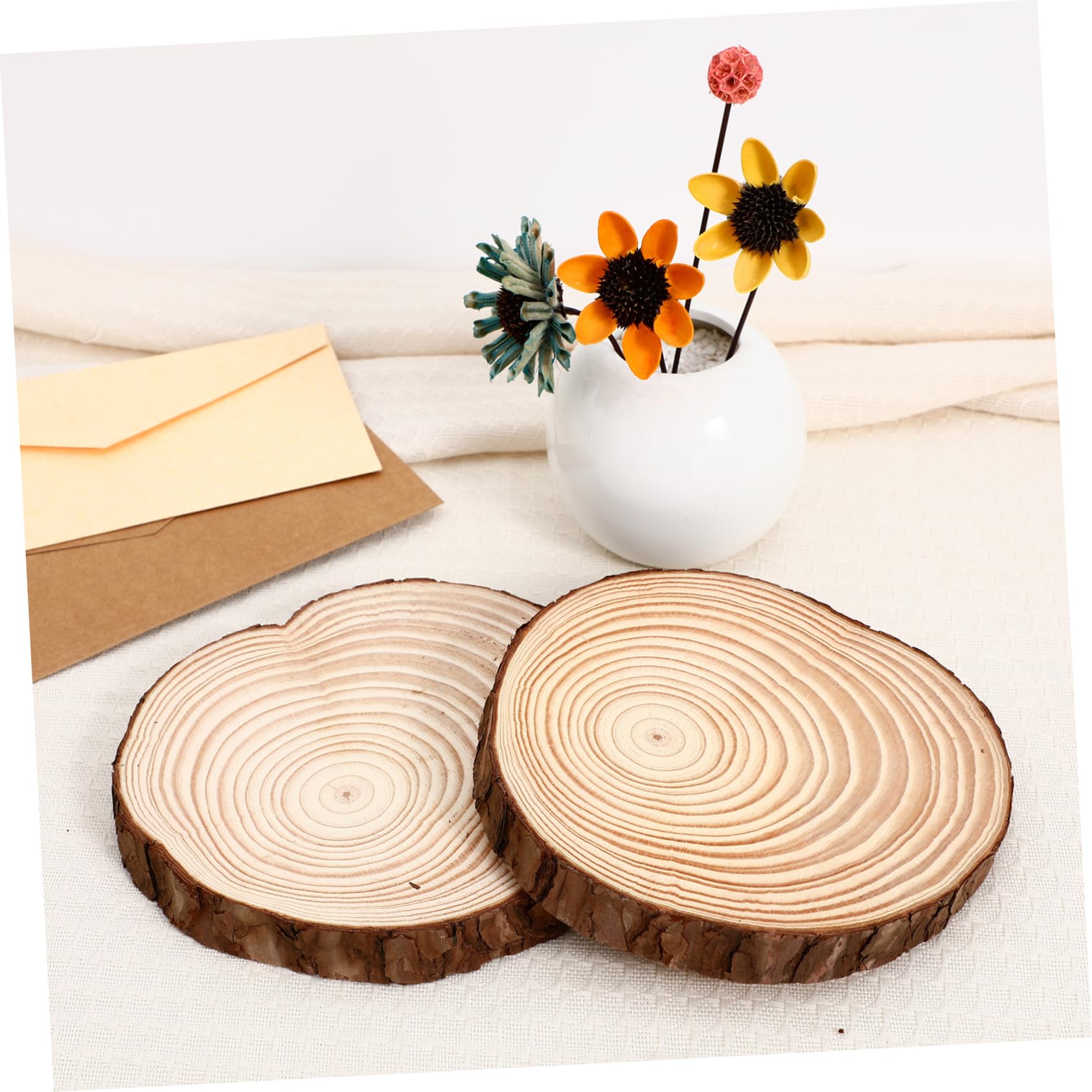 2 Stück Unbemalte Runde Holzscheiben mit Rustikalem Natürlichem Look Vielseitig als Bastelgrundlage für Hochzeiten und Holzdekoration Geeignet