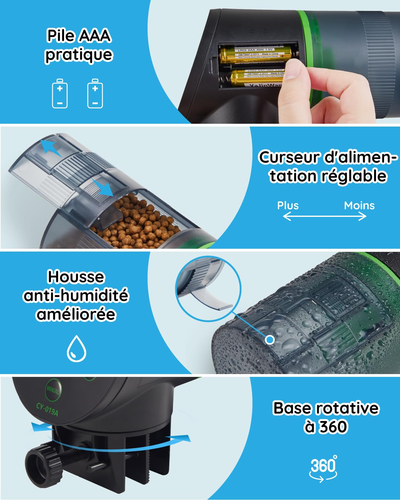 Papettly Distributeur automatique de nourriture pour poissons d'aquarium fonctionnant avec piles - 200 ml - 2 piles AAA incluses