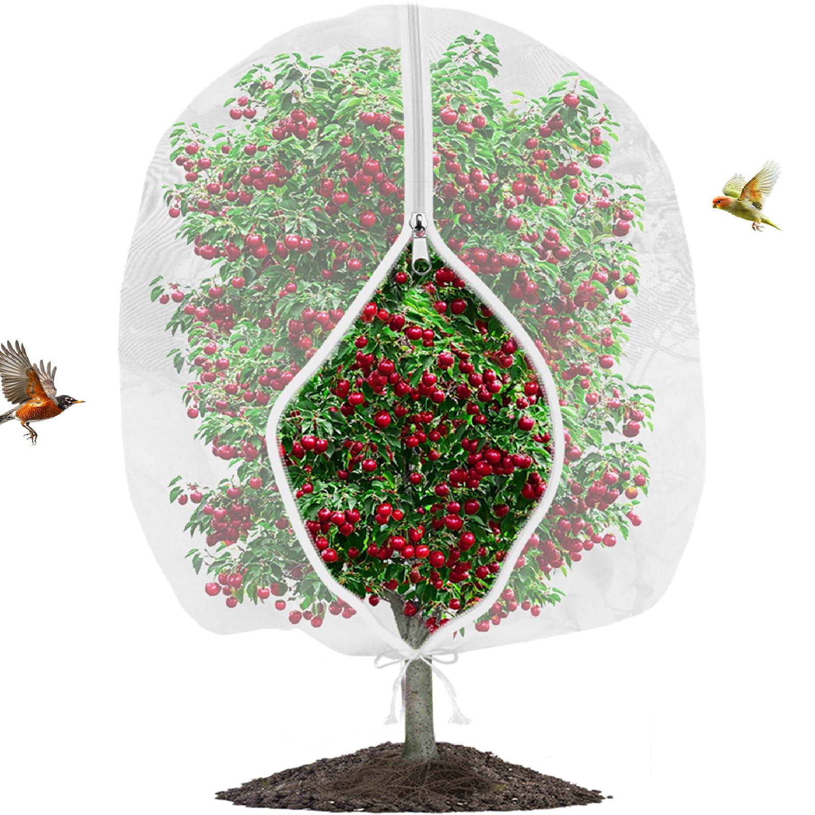 Filet de protection pour arbres fruitiers et oiseaux avec fermeture éclair, 300 x 300 cm, filet à mailles fines adapté aux oiseaux, filet de jardin pour légumes, petits buissons, fruits, légumes
