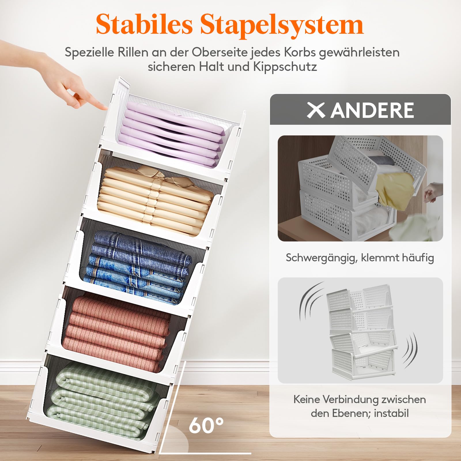 Lifewit 6 Pack Stapelbar Kleiderschrank Wardrobe Organizer für Kleidung, Kunststoff Ausziehbar Ordnungssystem Schrank für T-shirt, Innen Aufbewahrungsbox für Küche, Wohnmobil, Camping, 35.5 cm Dept
