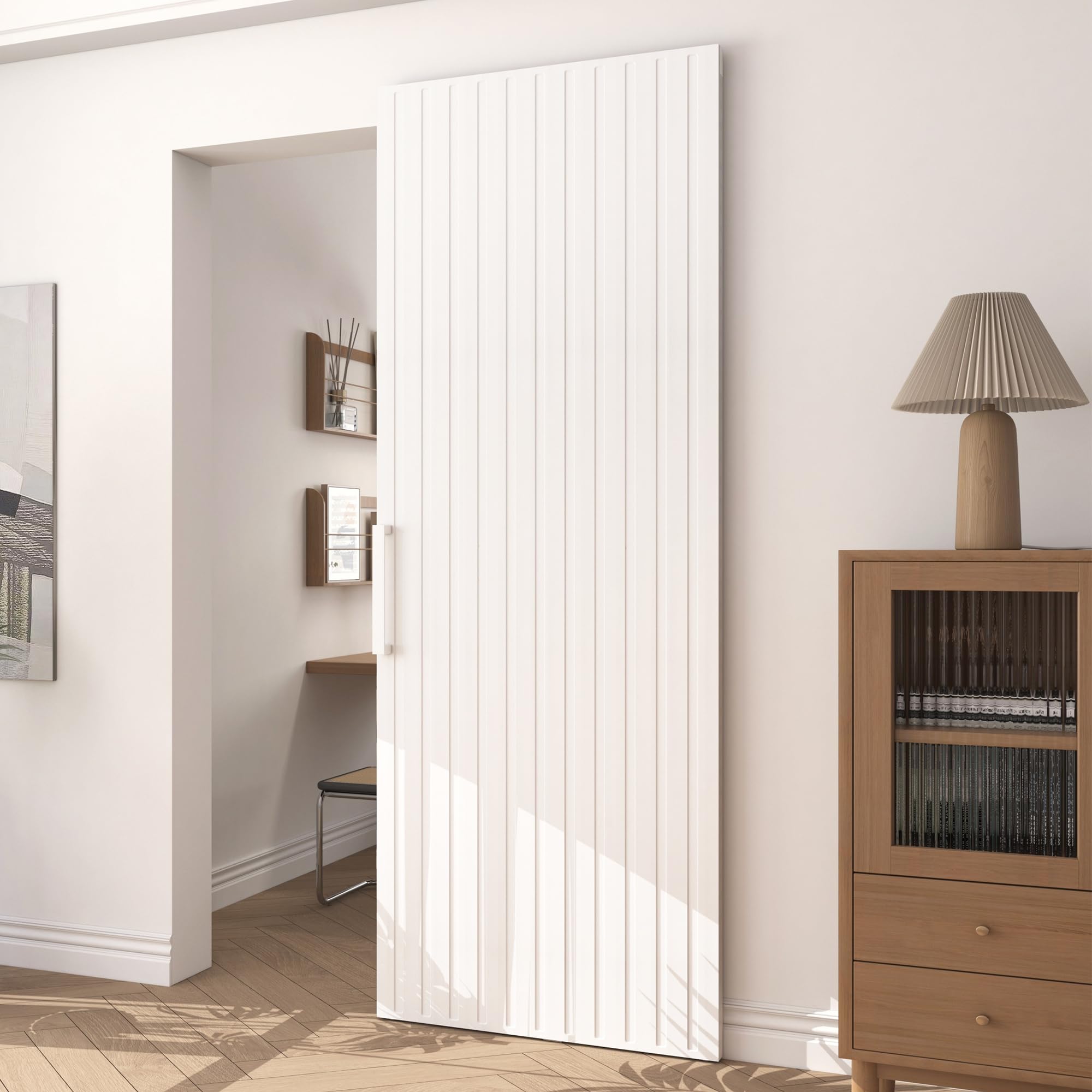 Photo 1 of JUBEST 30"x84" Concealed Sliding Barn Door with Soft Close Hardware Kit, White Hidden Door for Opening 26"-28"x80", Waterproof and Modern, Smooth Sliding, for Interior Using, Widely Used